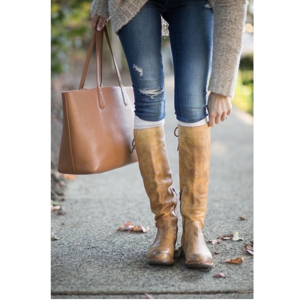 BED STU Manchester Distressed Leather Tall Riding Boots Tan Size 7.5 - STUNNING!